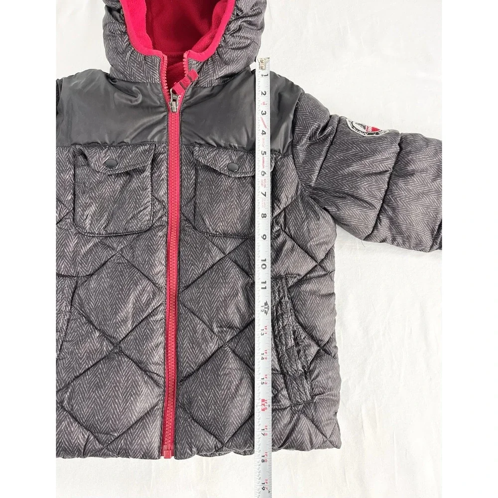 Snozu Kids Youth Puffer‎ Jacket Size 5 Black Red Hooded Fleece Lined Coat